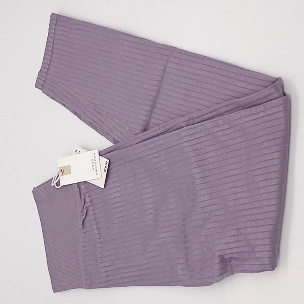 Good American Wide Rib Shine Clean Seamless Ankle Leggings Violet 3/4 (L/XL)